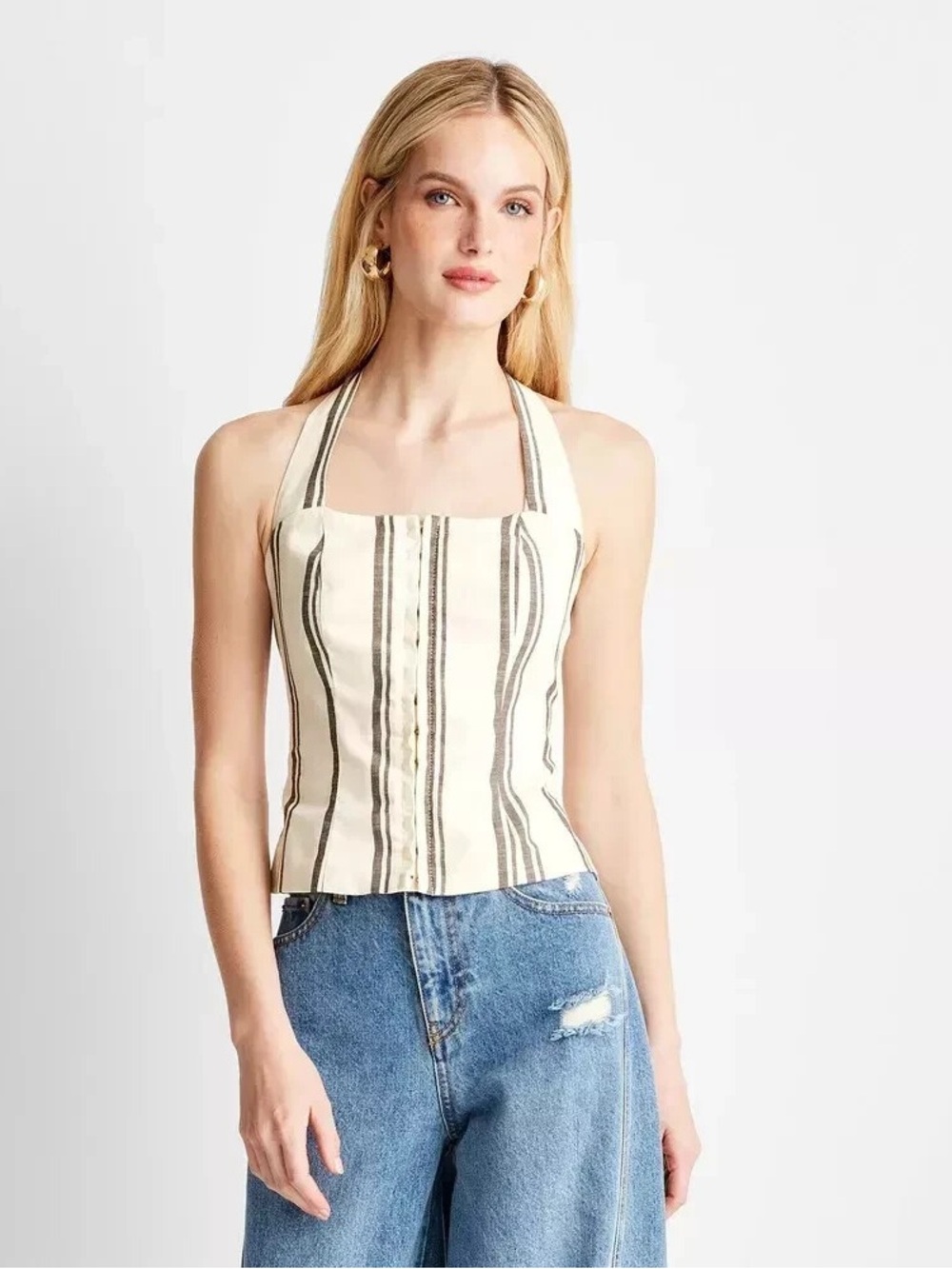 Striped Halter Corset Camisole in Cream and Black